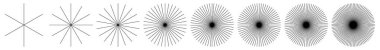Radikal, yayılan ve yakınsayan çizgiler, çizgiler. Dairesel, döndürülmüş patlama, konuşulan çizgiler - stok vektör illüstrasyonu, klip- sanat grafikleri