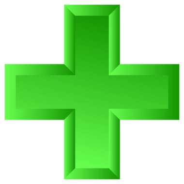 3D çapraz geçiş sağlık, ilk yardım, acil durum müdahalesi ve genel bir sembol olarak. Ambulans, sağlık görevlisi, hastane ve klinik sembolü, simge