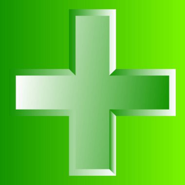 3D çapraz geçiş sağlık, ilk yardım, acil durum müdahalesi ve genel bir sembol olarak. Ambulans, sağlık görevlisi, hastane ve klinik sembolü, simge