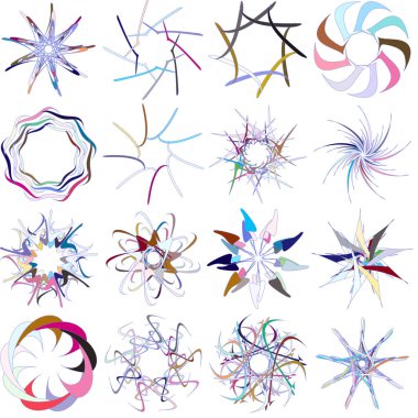 Soyut geometrik element kümesi 16. Kristal, soyut dairesel, radyal motif. Mandala simgesi, sembol