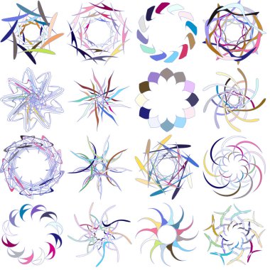 Soyut geometrik element kümesi 16. Kristal, soyut dairesel, radyal motif. Mandala simgesi, sembol