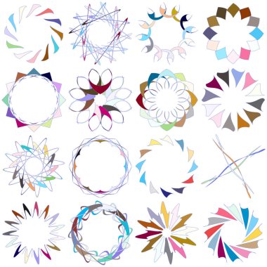 Soyut geometrik element kümesi 16. Kristal, soyut dairesel, radyal motif. Mandala simgesi, sembol