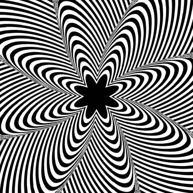 Optik, optik, görsel sanat vektör elementi. Siyah ve beyaz soyut geometrik bükülmüş şekil