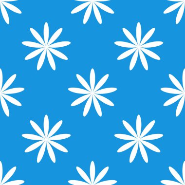 Basit mavi çiçekler, pürüzsüz yapraklar, tekrarlanabilir desenler, arka plan. Doğa, ekoloji, botanik ve bahçecilik konsepti. Çiçek siluetleri, semboller ve motifler tekrarlanan doku. Stock vektör illüstrasyonu, klip- art grafikleri