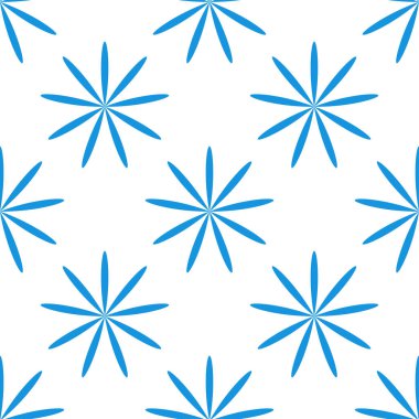 Basit mavi çiçekler, pürüzsüz yapraklar, tekrarlanabilir desenler, arka plan. Doğa, ekoloji, botanik ve bahçecilik konsepti. Çiçek siluetleri, semboller ve motifler tekrarlanan doku. Stock vektör illüstrasyonu, klip- art grafikleri