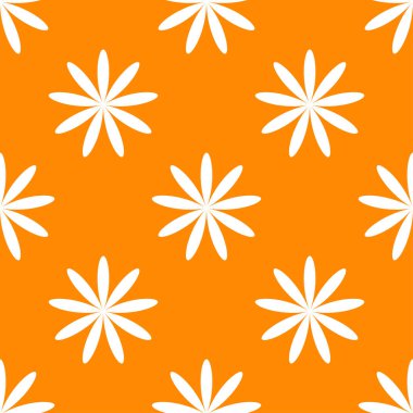 Sade turuncu, sarı çiçekler, pürüzsüz yapraklar, tekrarlanabilir desenler, arka plan. Doğa, ekoloji, botanik ve bahçecilik konsepti. Çiçek siluetleri, semboller ve motifler tekrarlanan doku. Stock vektör illüstrasyonu, klip- art grafikleri