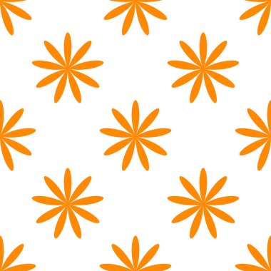 Sade turuncu, sarı çiçekler, pürüzsüz yapraklar, tekrarlanabilir desenler, arka plan. Doğa, ekoloji, botanik ve bahçecilik konsepti. Çiçek siluetleri, semboller ve motifler tekrarlanan doku. Stock vektör illüstrasyonu, klip- art grafikleri