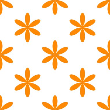 Sade turuncu, sarı çiçekler, pürüzsüz yapraklar, tekrarlanabilir desenler, arka plan. Doğa, ekoloji, botanik ve bahçecilik konsepti. Çiçek siluetleri, semboller ve motifler tekrarlanan doku. Stock vektör illüstrasyonu, klip- art grafikleri