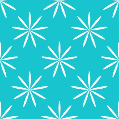 Basit mavi çiçekler, pürüzsüz yapraklar, tekrarlanabilir desenler, arka plan. Doğa, ekoloji, botanik ve bahçecilik konsepti. Çiçek siluetleri, semboller ve motifler tekrarlanan doku. Stock vektör illüstrasyonu, klip- art grafikleri