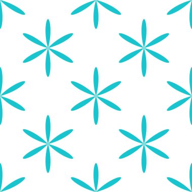 Basit mavi çiçekler, pürüzsüz yapraklar, tekrarlanabilir desenler, arka plan. Doğa, ekoloji, botanik ve bahçecilik konsepti. Çiçek siluetleri, semboller ve motifler tekrarlanan doku. Stock vektör illüstrasyonu, klip- art grafikleri