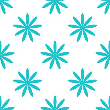 Basit mavi çiçekler, pürüzsüz yapraklar, tekrarlanabilir desenler, arka plan. Doğa, ekoloji, botanik ve bahçecilik konsepti. Çiçek siluetleri, semboller ve motifler tekrarlanan doku. Stock vektör illüstrasyonu, klip- art grafikleri