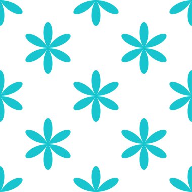 Basit mavi çiçekler, pürüzsüz yapraklar, tekrarlanabilir desenler, arka plan. Doğa, ekoloji, botanik ve bahçecilik konsepti. Çiçek siluetleri, semboller ve motifler tekrarlanan doku. Stock vektör illüstrasyonu, klip- art grafikleri