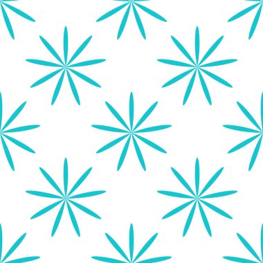 Basit mavi çiçekler, pürüzsüz yapraklar, tekrarlanabilir desenler, arka plan. Doğa, ekoloji, botanik ve bahçecilik konsepti. Çiçek siluetleri, semboller ve motifler tekrarlanan doku. Stock vektör illüstrasyonu, klip- art grafikleri