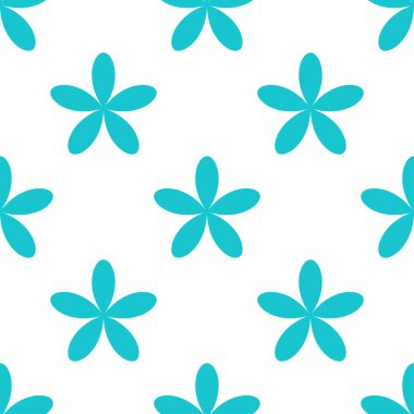 Basit mavi çiçekler, pürüzsüz yapraklar, tekrarlanabilir desenler, arka plan. Doğa, ekoloji, botanik ve bahçecilik konsepti. Çiçek siluetleri, semboller ve motifler tekrarlanan doku. Stock vektör illüstrasyonu, klip- art grafikleri