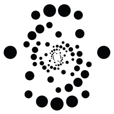 Noktalı, noktalı, daireli, merkezli, radyal ikon. Sarmal, kıvrımlı, kıvrımlı ve kıvrımlı tasarım öğesi. Polkadotlar, noktacı, yarım tonlu grafikler