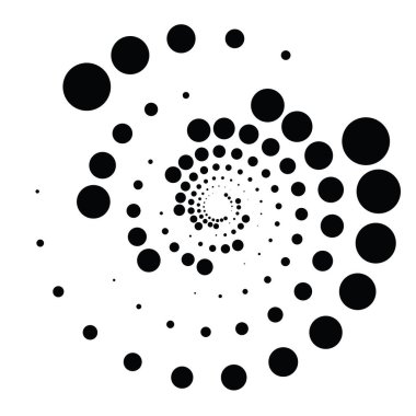 Noktalı, noktalı, daireli, merkezli, radyal ikon. Sarmal, kıvrımlı, kıvrımlı ve kıvrımlı tasarım öğesi. Polkadotlar, noktacı, yarım tonlu grafikler