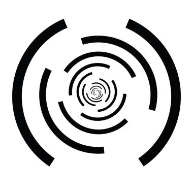 Eş merkezli, radyal çizgiler, daireler simgesi. Bölünmüş daire şekli. Spiral, girdap, kıvrım ve büküm tasarım elementi