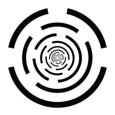Eş merkezli, radyal çizgiler, daireler simgesi. Bölünmüş daire şekli. Spiral, girdap, kıvrım ve büküm tasarım elementi