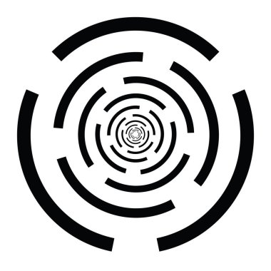 Eş merkezli, radyal çizgiler, daireler simgesi. Bölünmüş daire şekli. Spiral, girdap, kıvrım ve büküm tasarım elementi