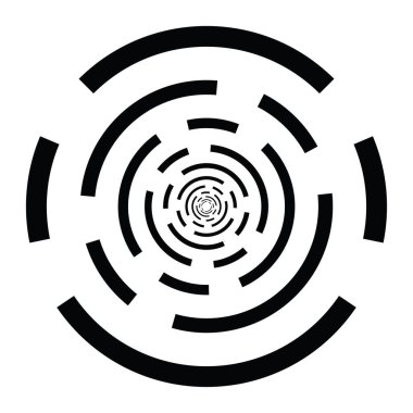 Eş merkezli, radyal çizgiler, daireler simgesi. Bölünmüş daire şekli. Spiral, girdap, kıvrım ve büküm tasarım elementi