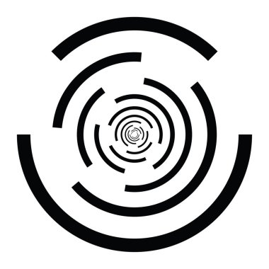 Eş merkezli, radyal çizgiler, daireler simgesi. Bölünmüş daire şekli. Spiral, girdap, kıvrım ve büküm tasarım elementi