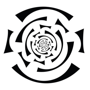 Eş merkezli, radyal çizgiler, daireler simgesi. Bölünmüş daire şekli. Spiral, girdap, kıvrım ve büküm tasarım elementi