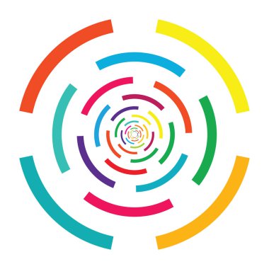 Eş merkezli, radyal çizgiler, daireler simgesi. Bölünmüş daire şekli. Spiral, girdap, kıvrım ve büküm tasarım elementi
