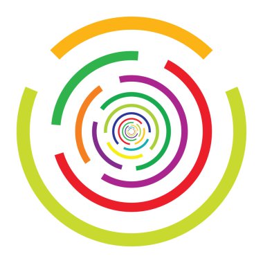 Eş merkezli, radyal çizgiler, daireler simgesi. Bölünmüş daire şekli. Spiral, girdap, kıvrım ve büküm tasarım elementi