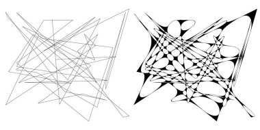 Eşleşen kenarlı, geometrik, açısal ve yuvarlak, kıvrımlı, kıvrımlı çizgiler nesne. Stock vektör illüstrasyonu, klip- art grafikleri