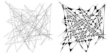 Eşleşen kenarlı, geometrik, açısal ve yuvarlak, kıvrımlı, kıvrımlı çizgiler nesne. Stock vektör illüstrasyonu, klip- art grafikleri