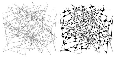 Eşleşen kenarlı, geometrik, açısal ve yuvarlak, kıvrımlı, kıvrımlı çizgiler nesne. Stock vektör illüstrasyonu, klip- art grafikleri
