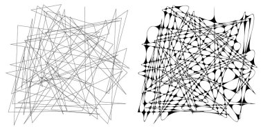 Eşleşen kenarlı, geometrik, açısal ve yuvarlak, kıvrımlı, kıvrımlı çizgiler nesne. Stock vektör illüstrasyonu, klip- art grafikleri