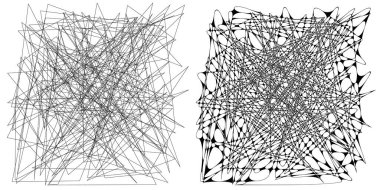 Eşleşen kenarlı, geometrik, açısal ve yuvarlak, kıvrımlı, kıvrımlı çizgiler nesne. Stock vektör illüstrasyonu, klip- art grafikleri