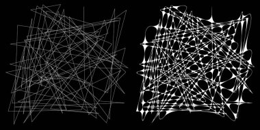 Eşleşen kenarlı, geometrik, açısal ve yuvarlak, kıvrımlı, kıvrımlı çizgiler nesne. Stock vektör illüstrasyonu, klip- art grafikleri