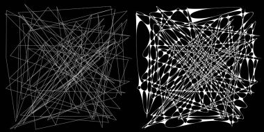 Eşleşen kenarlı, geometrik, açısal ve yuvarlak, kıvrımlı, kıvrımlı çizgiler nesne. Stock vektör illüstrasyonu, klip- art grafikleri