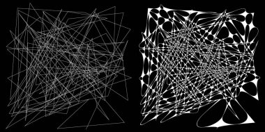 Eşleşen kenarlı, geometrik, açısal ve yuvarlak, kıvrımlı, kıvrımlı çizgiler nesne. Stock vektör illüstrasyonu, klip- art grafikleri