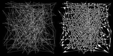 Eşleşen kenarlı, geometrik, açısal ve yuvarlak, kıvrımlı, kıvrımlı çizgiler nesne. Stock vektör illüstrasyonu, klip- art grafikleri