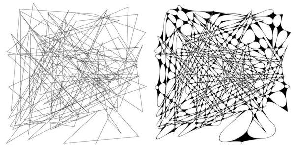Eşleşen kenarlı, geometrik, açısal ve yuvarlak, kıvrımlı, kıvrımlı çizgiler nesne. Stock vektör illüstrasyonu, klip- art grafikleri