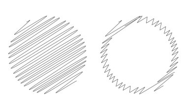 Çember ve halka çizimi, karalama, rastgele çizgiler vektör elementlerini karala. Kıvrımlı, kıvrımlı çizgiler daireler