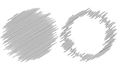 Çember ve halka çizimi, karalama, rastgele çizgiler vektör elementlerini karala. Kıvrımlı, kıvrımlı çizgiler daireler