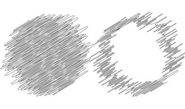 Çember ve halka çizimi, karalama, rastgele çizgiler vektör elementlerini karala. Kıvrımlı, kıvrımlı çizgiler daireler