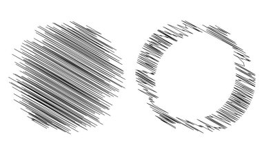 Çember ve halka çizimi, karalama, rastgele çizgiler vektör elementlerini karala. Kıvrımlı, kıvrımlı çizgiler daireler