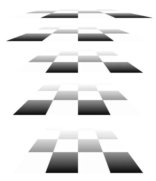 Schaakbord Dambordpatroon Perspectief Checkered Cheques Vliegtuigen Verdwijnen Afnemend Horizon — Stockvector