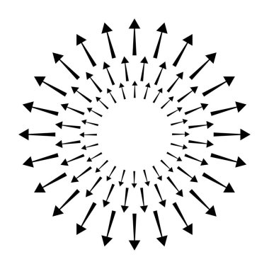 Outspreading, radial, radiating arrows. Diffusion, extension, spread and emission icon, symbol clipart