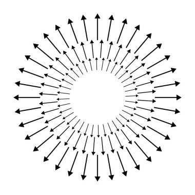 Yayılan, yayılan, yayılan oklar. Yayılma, genişleme, yayılma ve emisyon simgesi, sembol