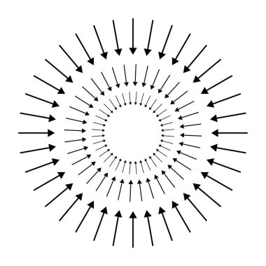 Oklar, içe dönük işaretler. Topla, karıştır, topla, ortala ve yakınsama simgesi, sembol