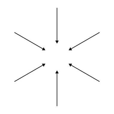 Oklar, içe dönük işaretler. Topla, karıştır, topla, ortala ve yakınsama simgesi, sembol
