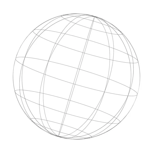 Wireframe Grille Sphère Maille Globe Illustration Vectorielle Boule — Image vectorielle