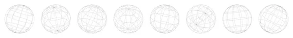 Wireframe Grade Esfera Malha Globo Conjunto Ilustração Vetorial Bola Ilustração — Vetor de Stock