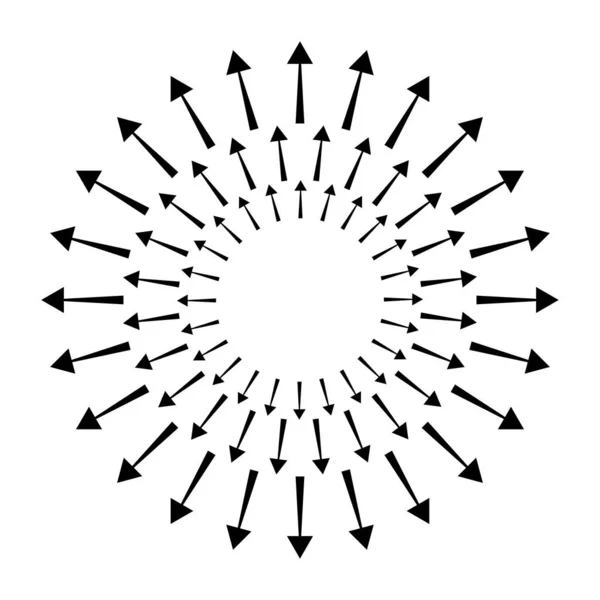 Uitspreidende Radiale Uitstralende Pijlen Diffusie Uitbreiding Verspreiding Emissie Pictogram Symbool — Stockvector